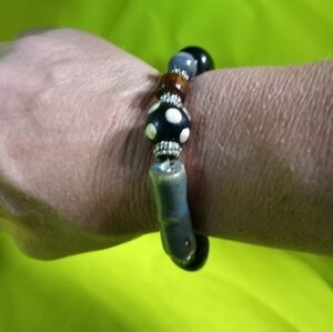 Multi color stretch beaded Bracelet clay beads silvertone accents